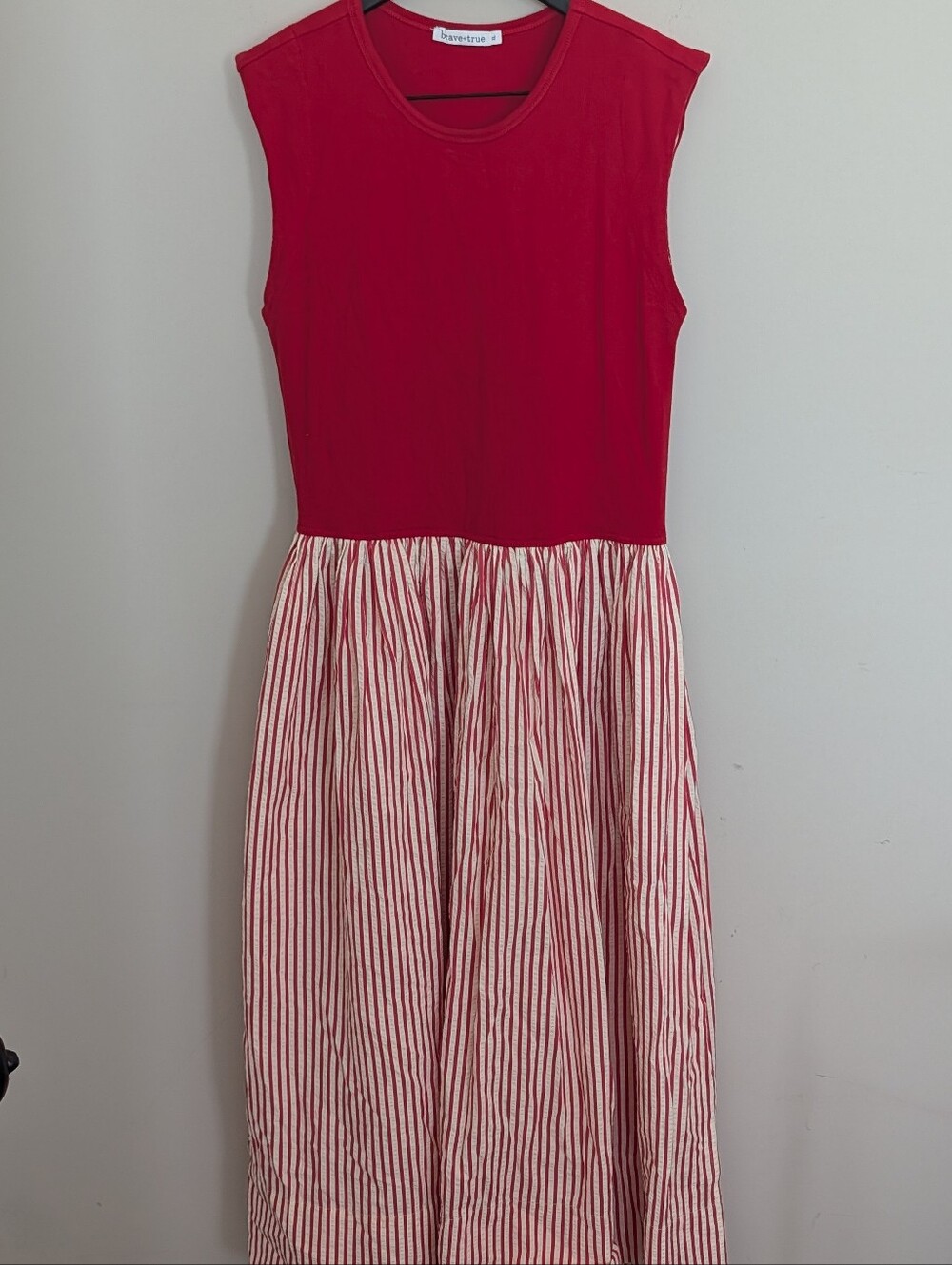 brave+true Women’s XL Red/White Striped Sleeveless Round Neck Midi A-Line
